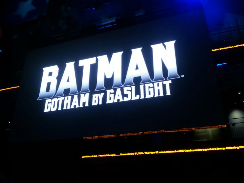 Batman: Gotham by Gaslight logo on LED board inside Newseum